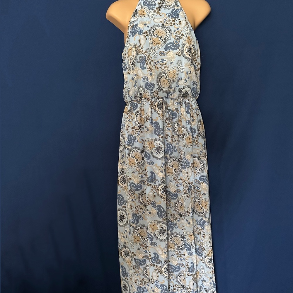 Altar'd State Blue and White Paisley Halter Maxi Sundress
